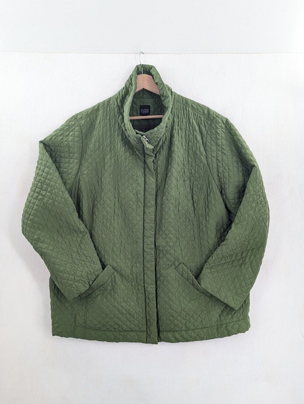 Eileen Fisher Woman 2X Silk Quilted Jacket Lightweight Full Zip Drawstring Hem